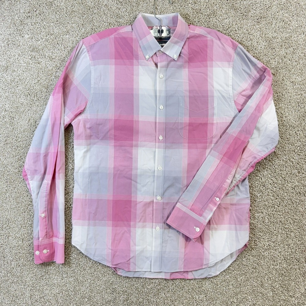Bonobos Mens Standard Fit Plaid Button Down Shirt Pink White Grey Size M Cotton